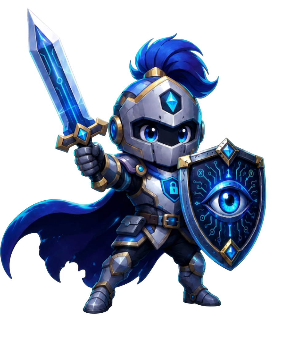 WatchMyAgents knight guardian with all-seeing eye shield
